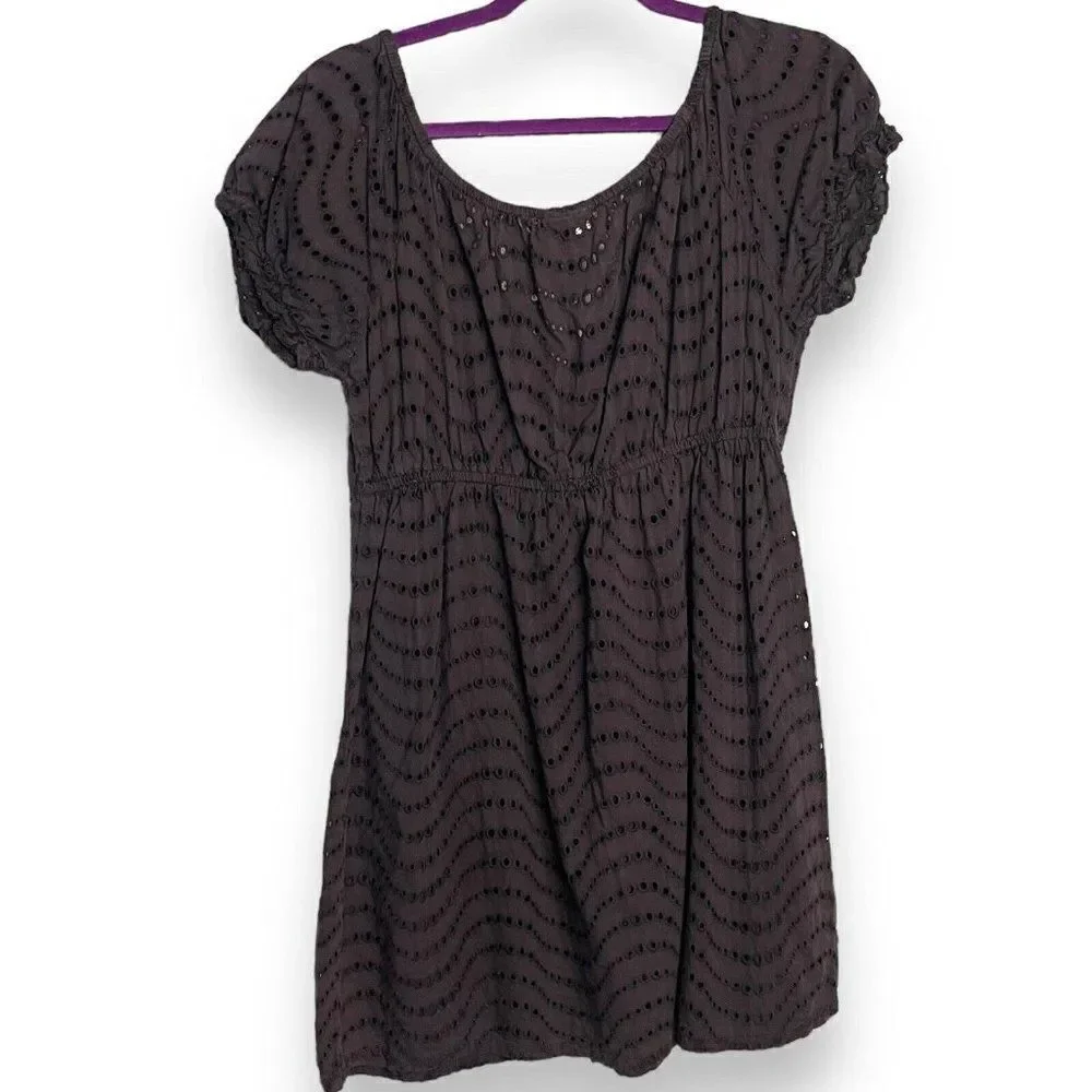 La Blanca By Rob Beattie Mini Dress Women's Medium Purple Eyelet Drawstring Boho